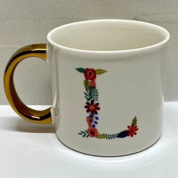 Opalhouse Mug * L * Floral Monogram White Porcelain Gold Handle Target Cup MINTY - Picture 1 of 7